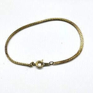 Vintage Gold Tone Herringbone Bracelet Signed Korea Classic